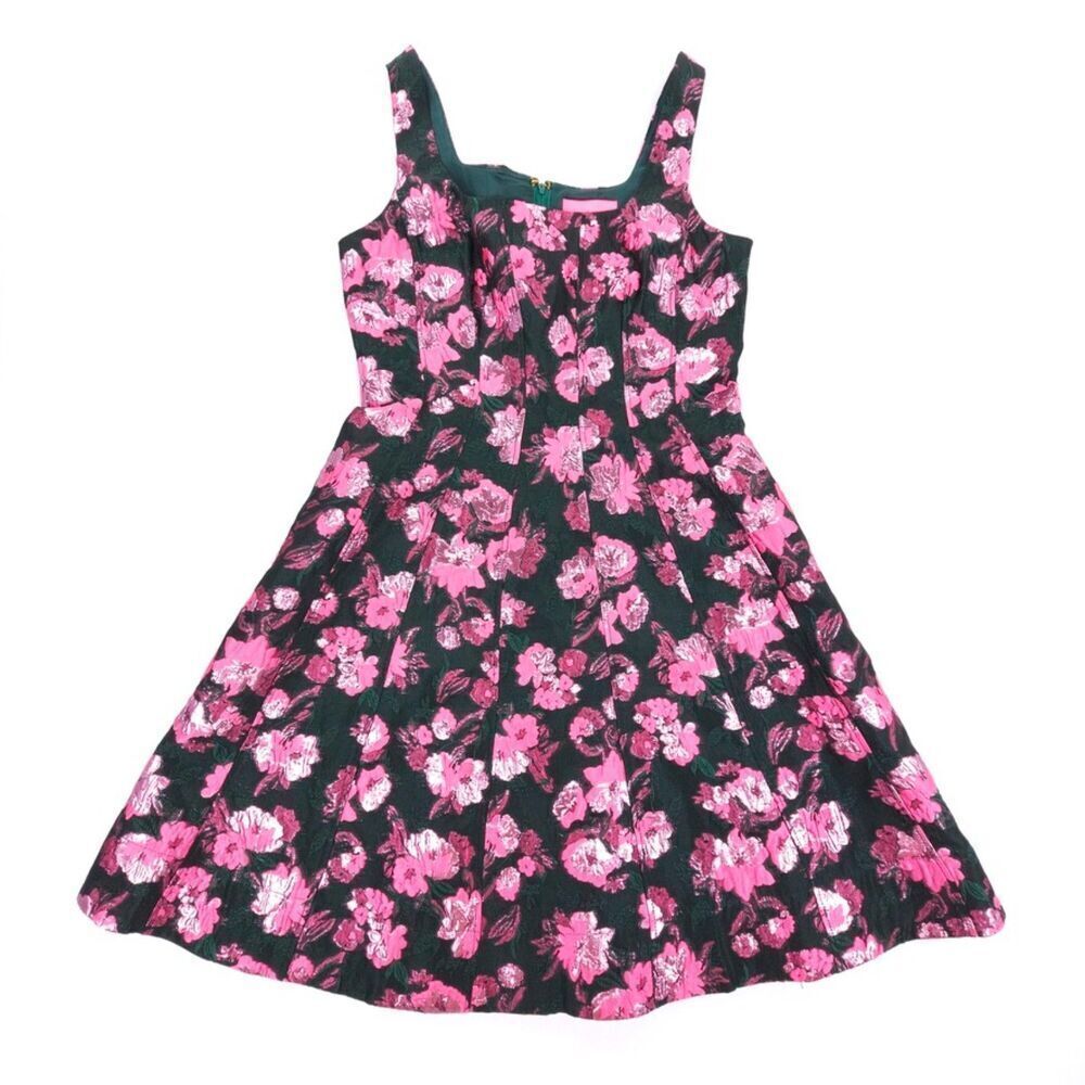 NEW Lilly Pulitzer Leya Jacquard Dress Romantic Fit and Flare Metallic Floral 2